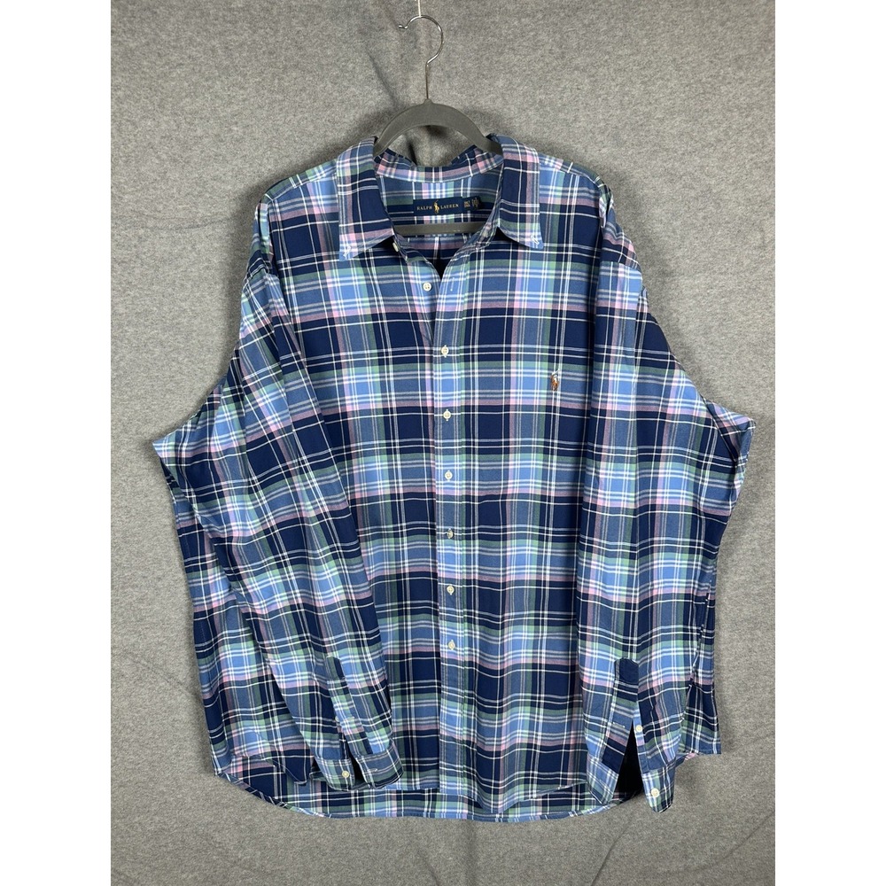 Ralph Lauren Shirt Mens 3XLT Blue Plaid Long Sleeve Button Down Cotton Pony